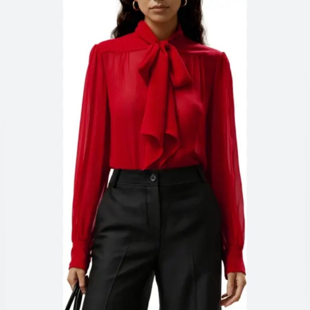 Zara Red Tie-Neck Blouse